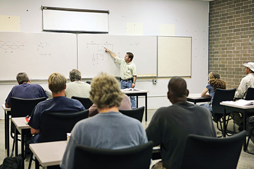 instructor teaching at whiteboard
