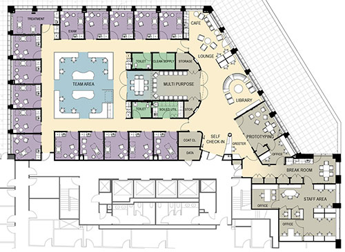floorplan for staff area at Mass General 