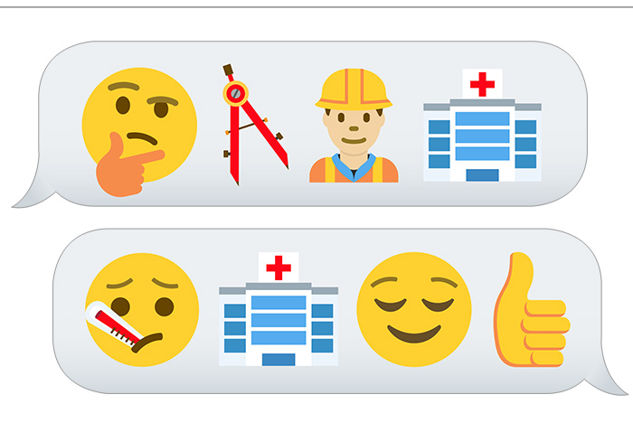 emojis of design and build and use of hospital