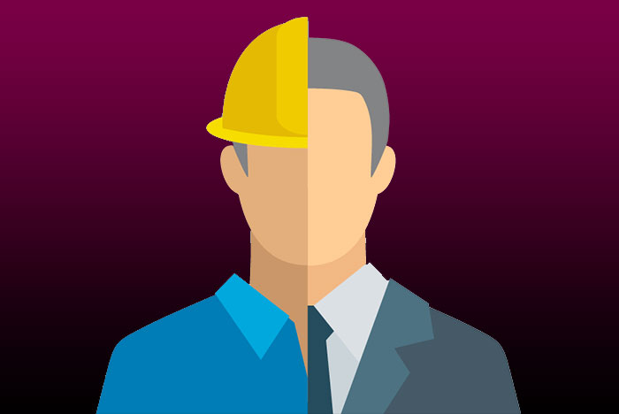 illustration of half-buisnessman, half construction worker