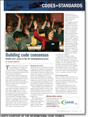 International Code Council, ASHE, codes and standards, International Building Code, International Fire Code, code development hearings, National Fire Protection Association, 2012 revision cycle, defend in place