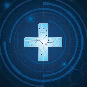 digital illustration of tech medical cross symbol