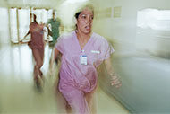 Nurses running in hospital