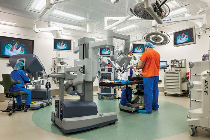 operating room with tech monitors