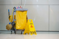 Cleaning cart in hallway