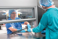 Health care staff in sterile processing facility