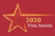 Graphic of Vista Awards. Red background with gold start