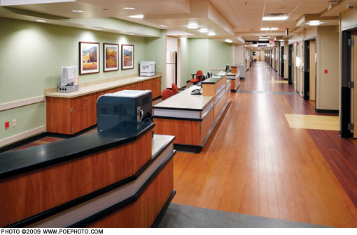 Interior photo of a hospital hallway
