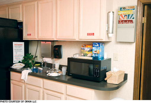 Keep food in tightly sealed containers and sink areas free of dirty dishes in kitchens and employee break rooms