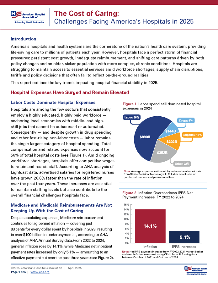 The Cost of Caring: Challenges Facing America's Hospitals in 2025 page 1.