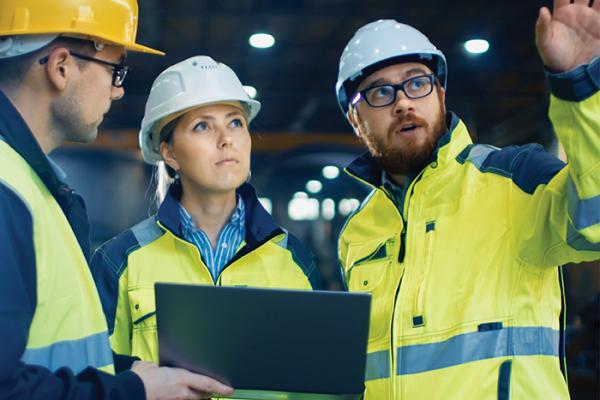 Engineers conducting building inspection