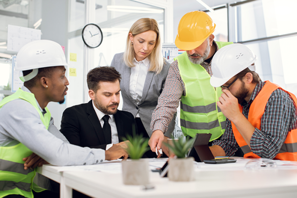 Construction managers and facilities managers meeting