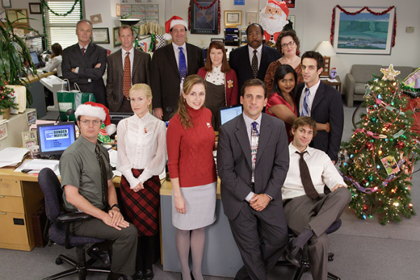 Cast of TV show "The Office" on set