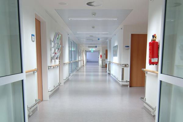 fire extinguisher in hospital hallway