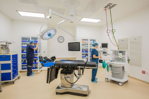 Wide interior shot of an operating room
