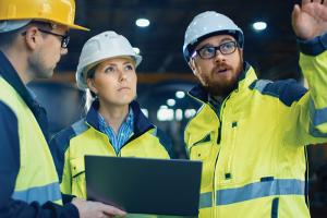 Engineers conducting building inspection