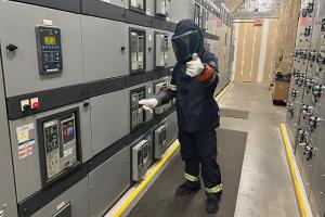 Electrician conducting blackout test