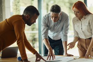 Architects discussing building plans