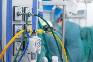 Flexible medical gas tubing connected to patient headwall