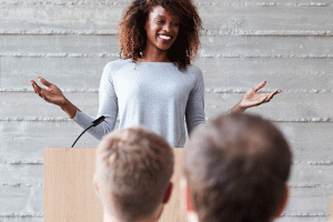 Woman speaking at conference