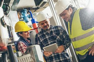 Engineers checking building systems