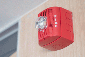 Fire alarm on wall